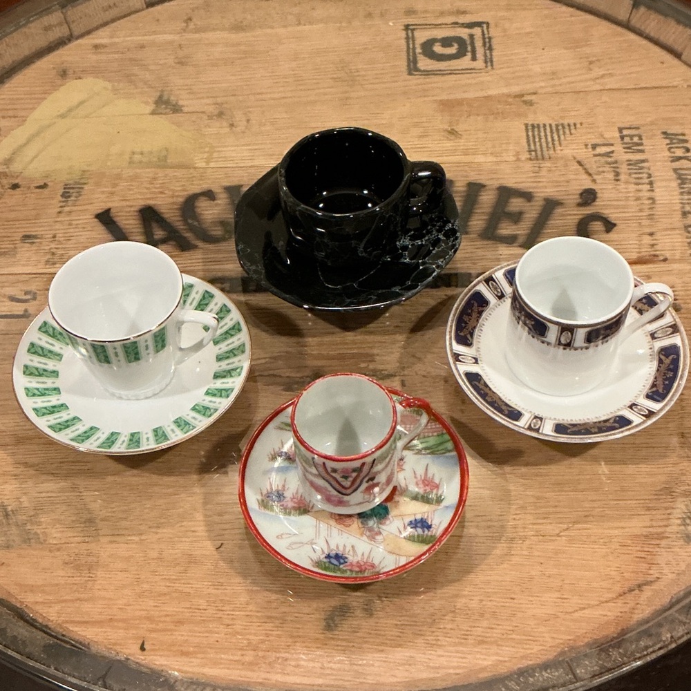Set of Four Decorative Expresso cups and Saucers